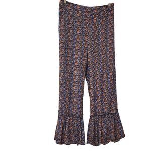 Natural Life Pants Flare Ruffle Boho Hippie Blue Red Floral Med